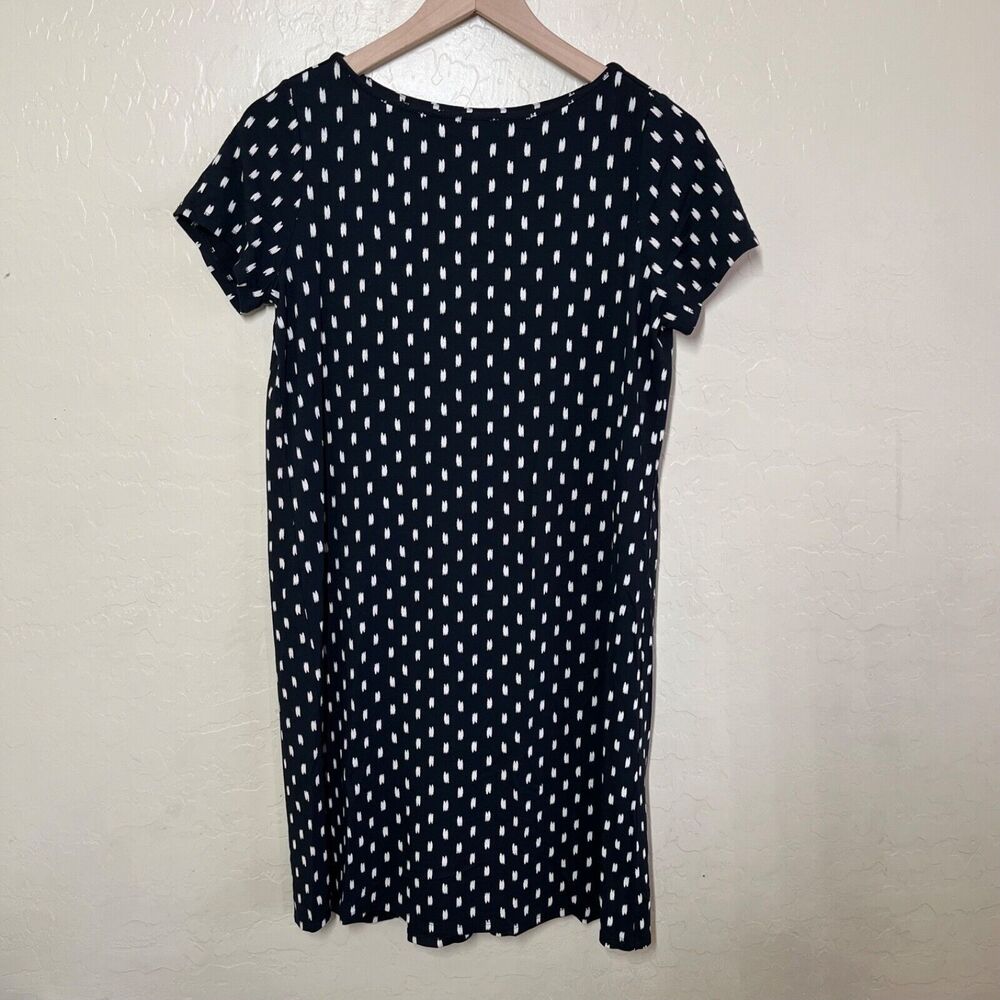 J. Jill Wearever Dress Ikat Dash Print Black White Knit Scoop Neck Womens S